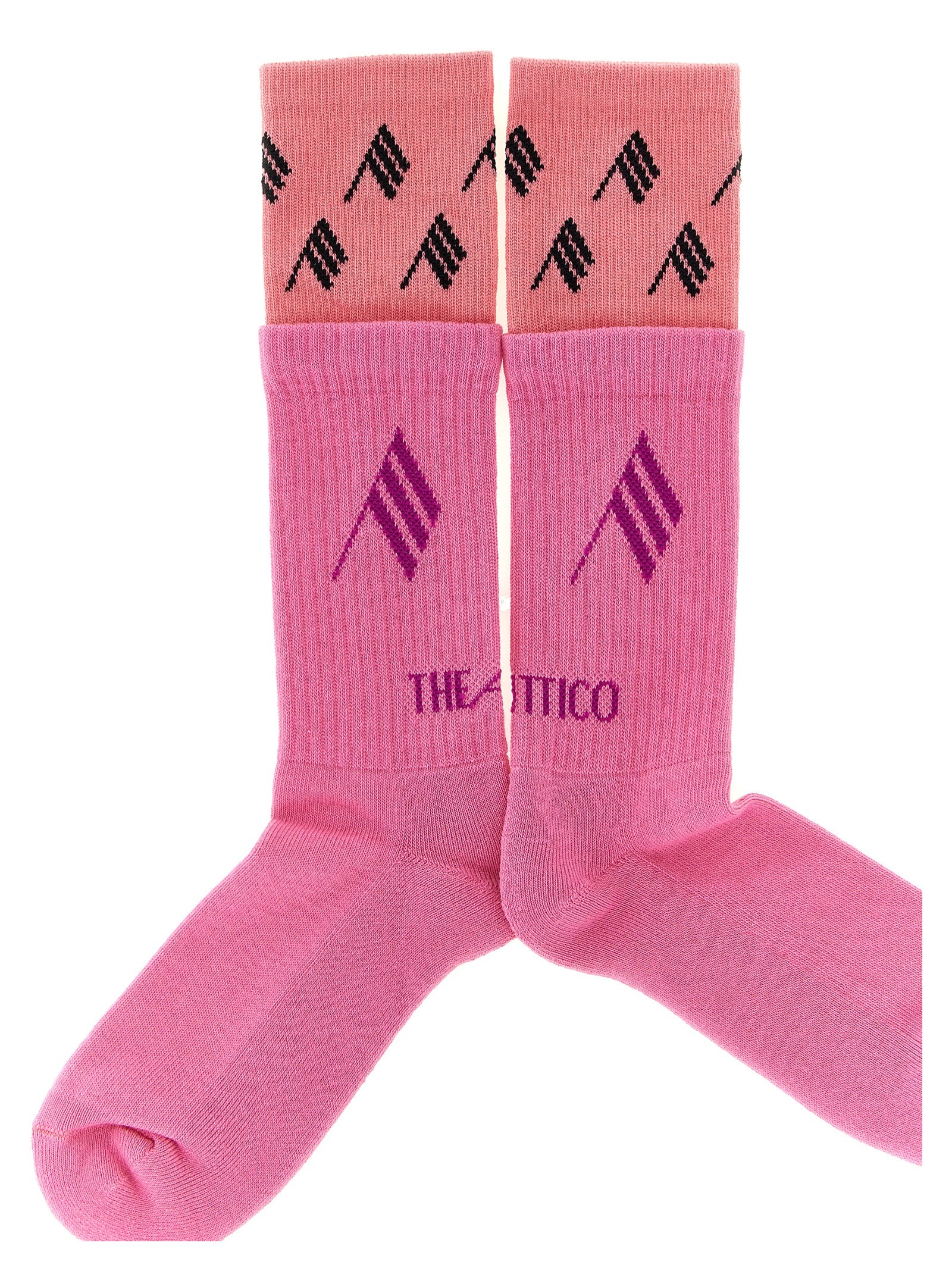 Double Layer Logo Socks Pink Cotton Polyamide Elastane