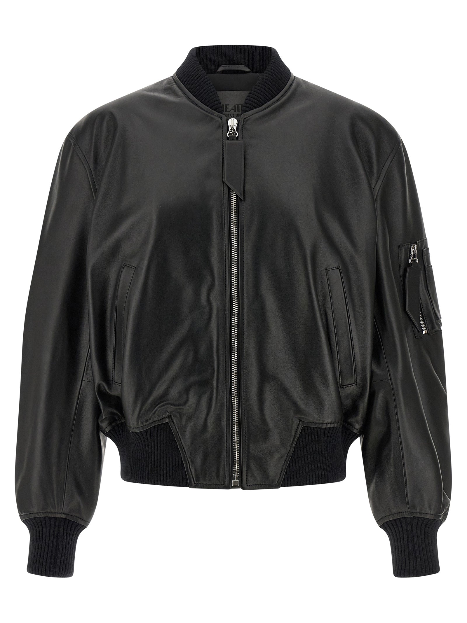 Leather bomber jacket Black Lamb (ovis Aries) Down Jacket, Parka, Casual