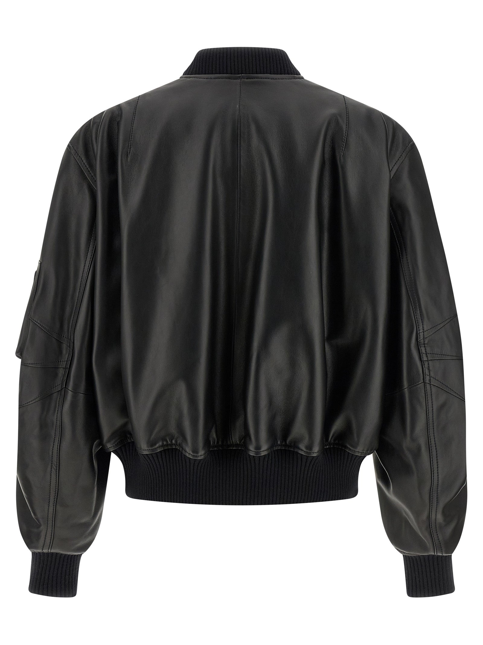 Leather bomber jacket Black Lamb (ovis Aries) Down Jacket, Parka, Casual