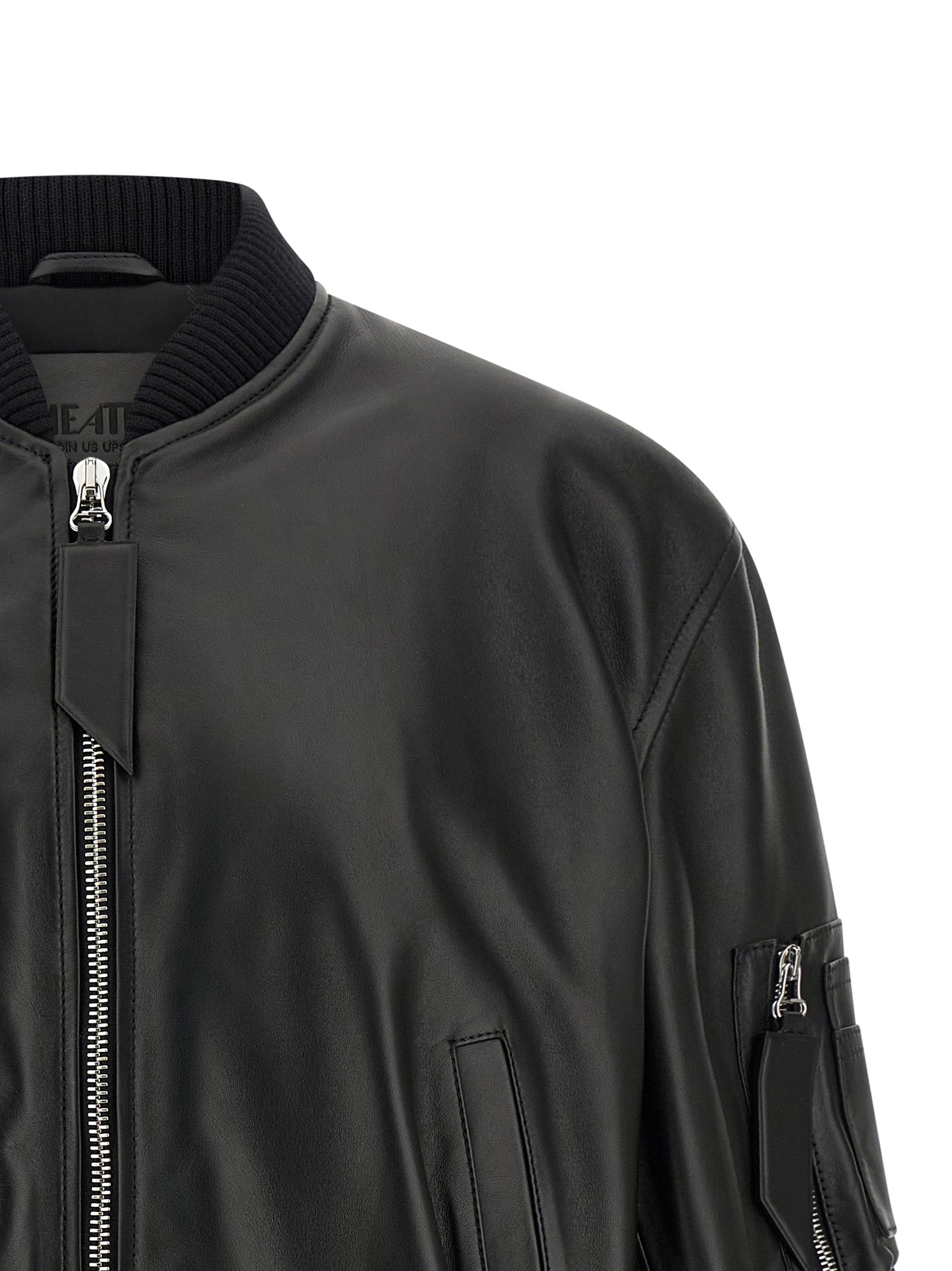 Leather bomber jacket Black Lamb (ovis Aries) Down Jacket, Parka, Casual