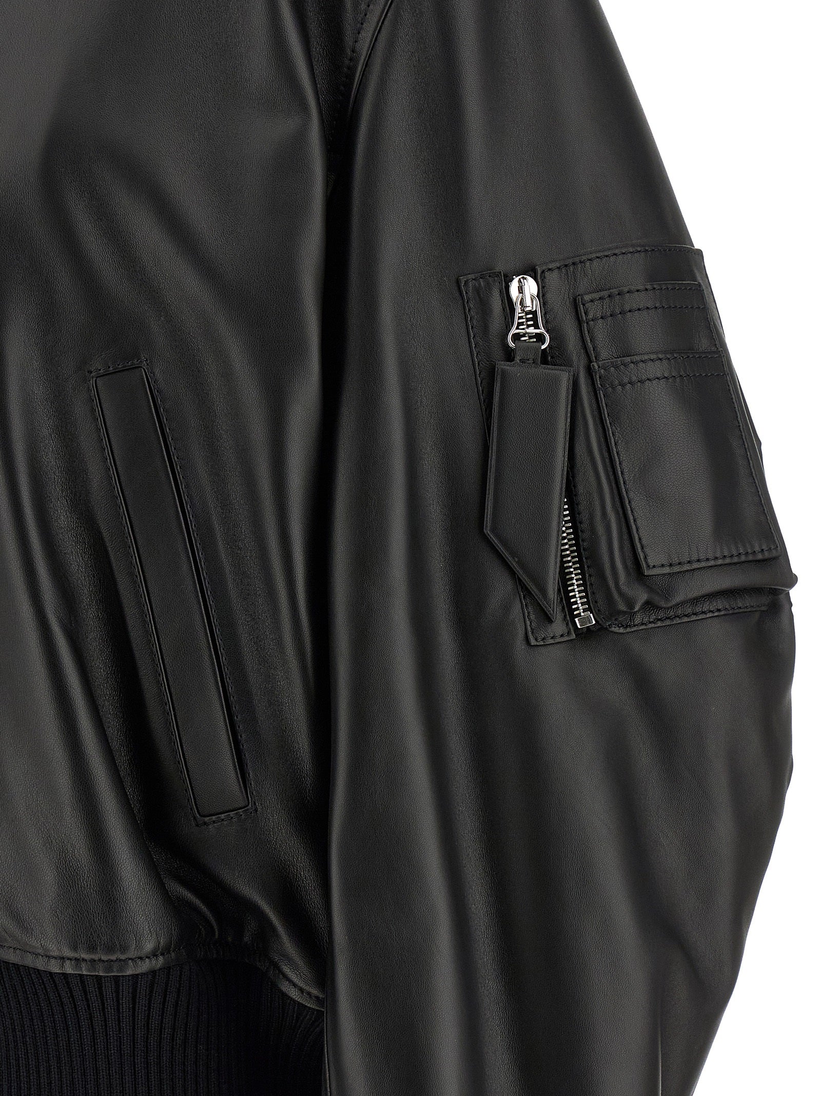 Leather bomber jacket Black Lamb (ovis Aries) Down Jacket, Parka, Casual
