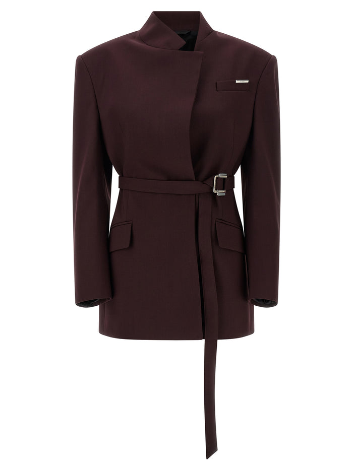 Maxi Shoulder Strap Blazer Purple Polyester Blazer, Suits