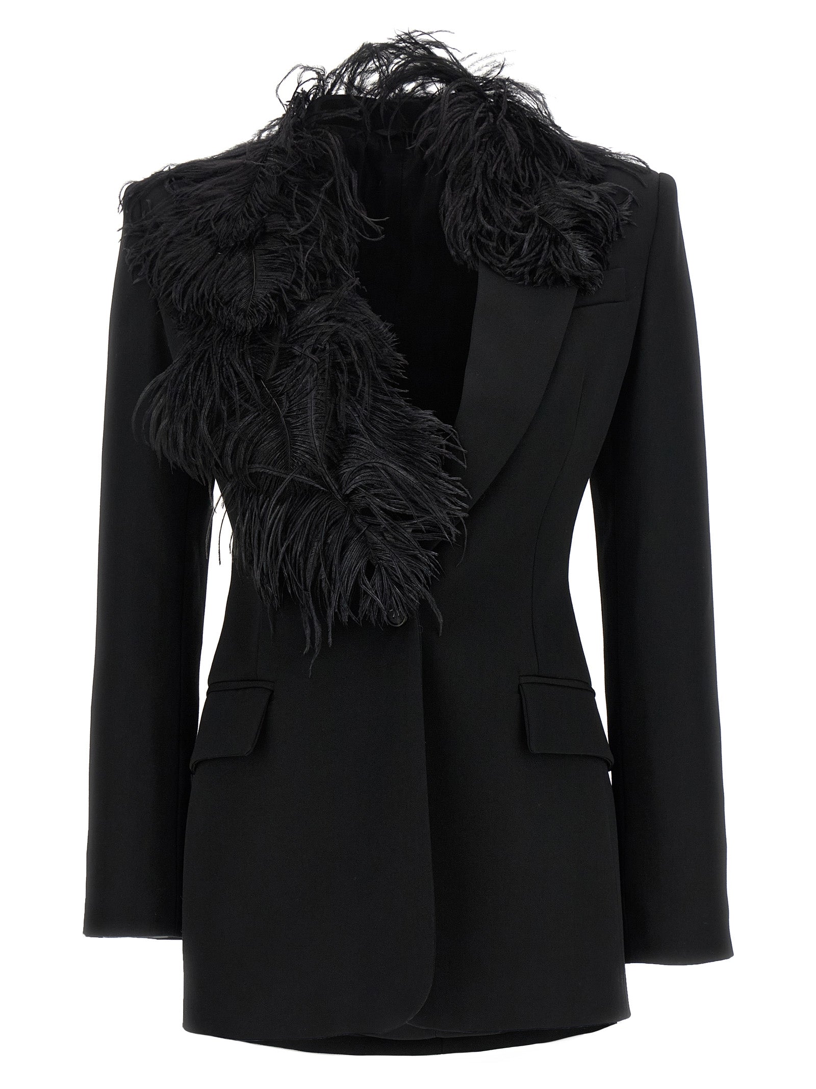 Feather Blazer Black Virgin Wool Blazer, Suits