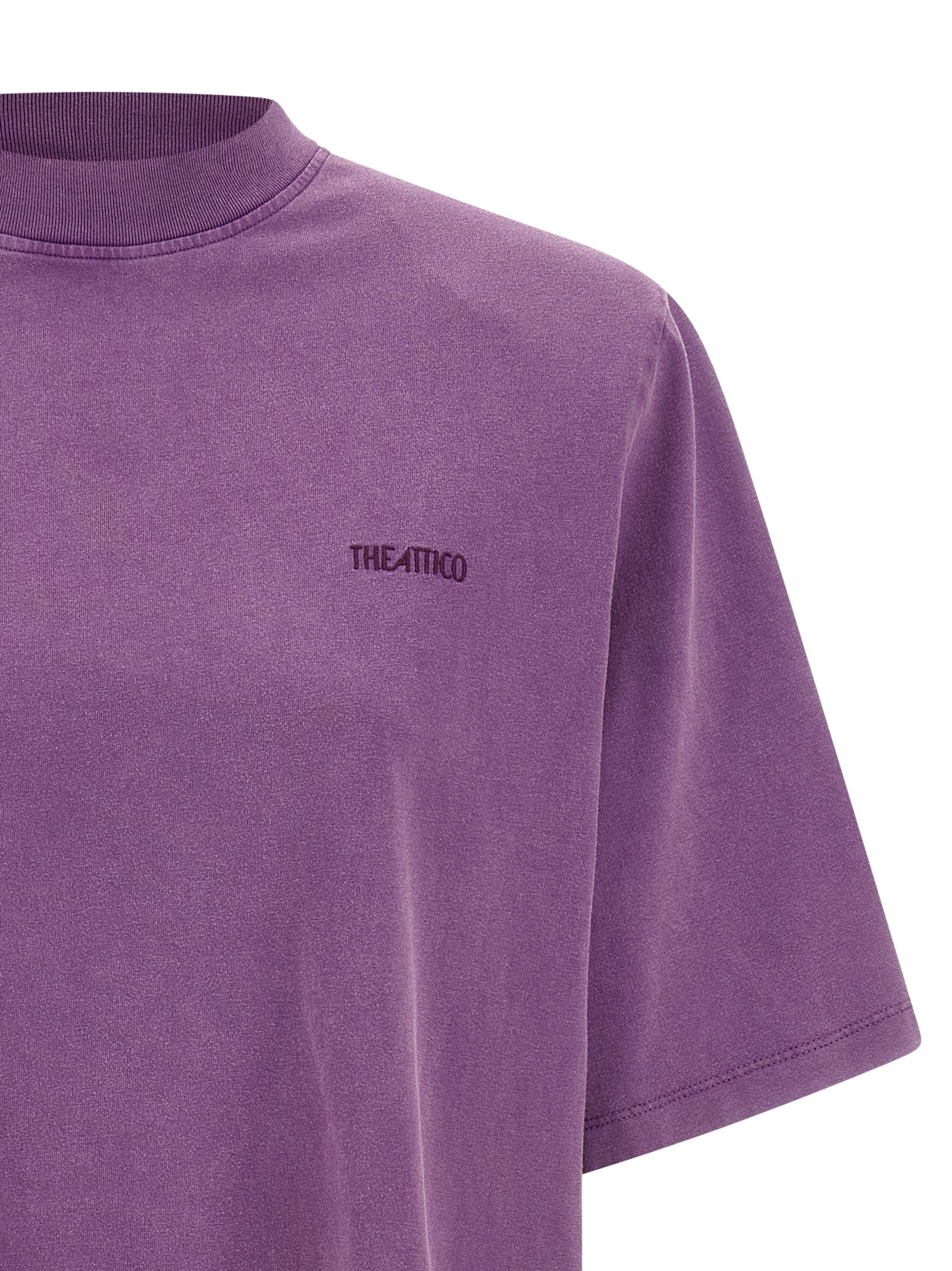 Padded Shoulder T-Shirt Purple Cotton