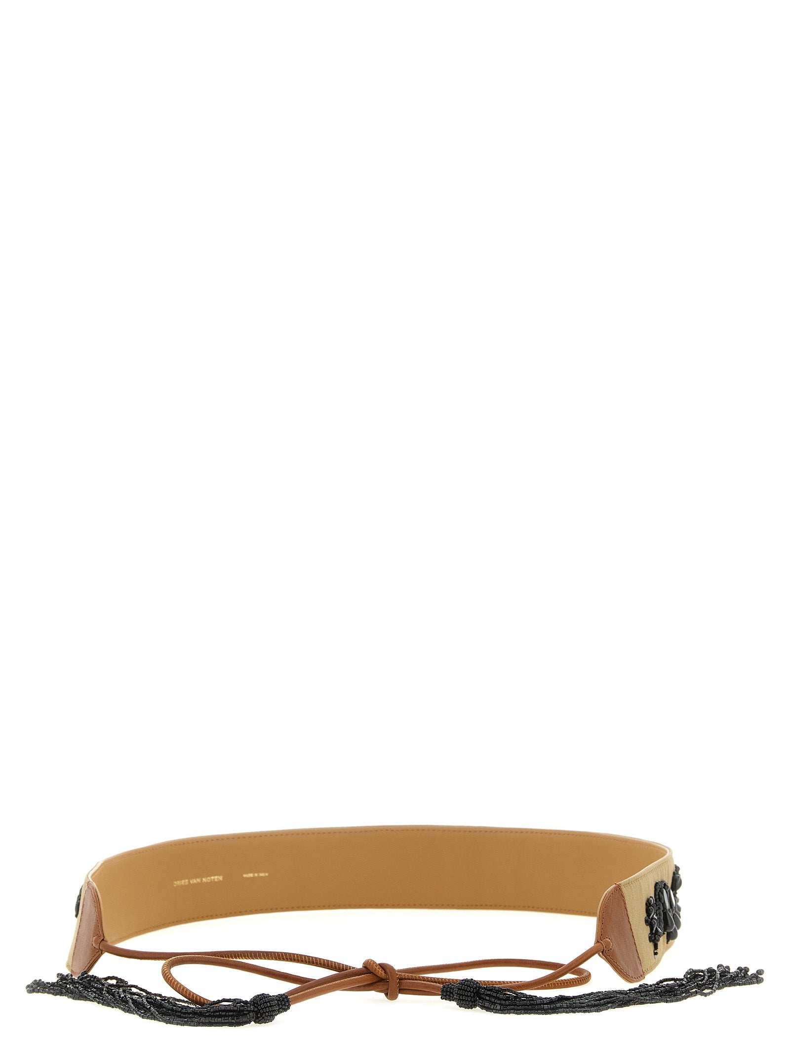 Beads Embroidery Belt Brown Cotton