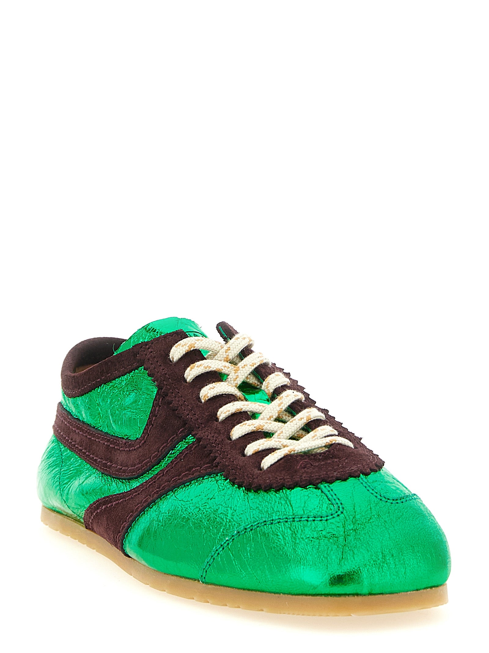 Laminated leather sneakers Green Lamb Goat