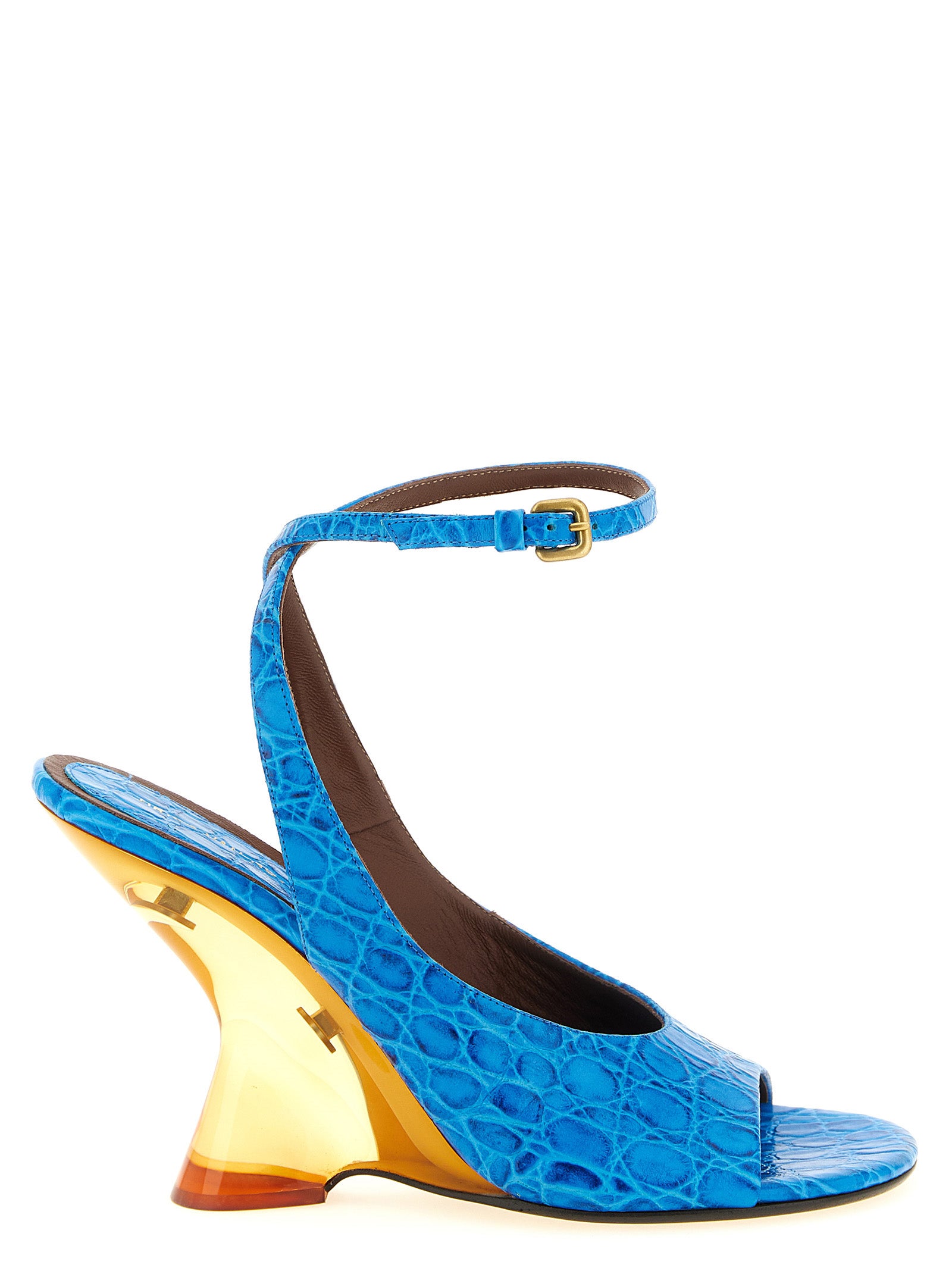 Embossed leather sandals Light Blue Calfskin (bos Taurus) Wedges