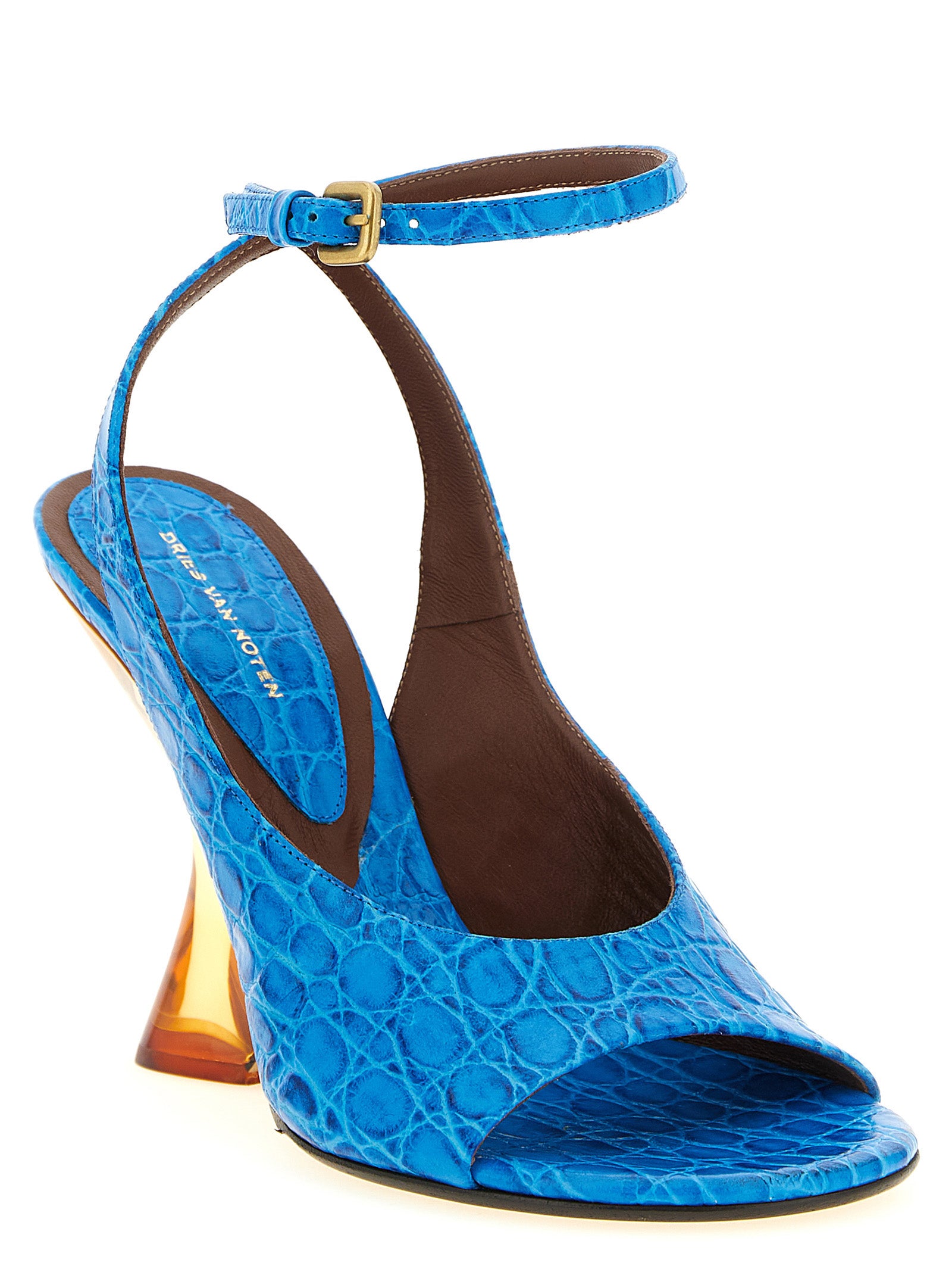 Embossed leather sandals Light Blue Calfskin (bos Taurus) Wedges
