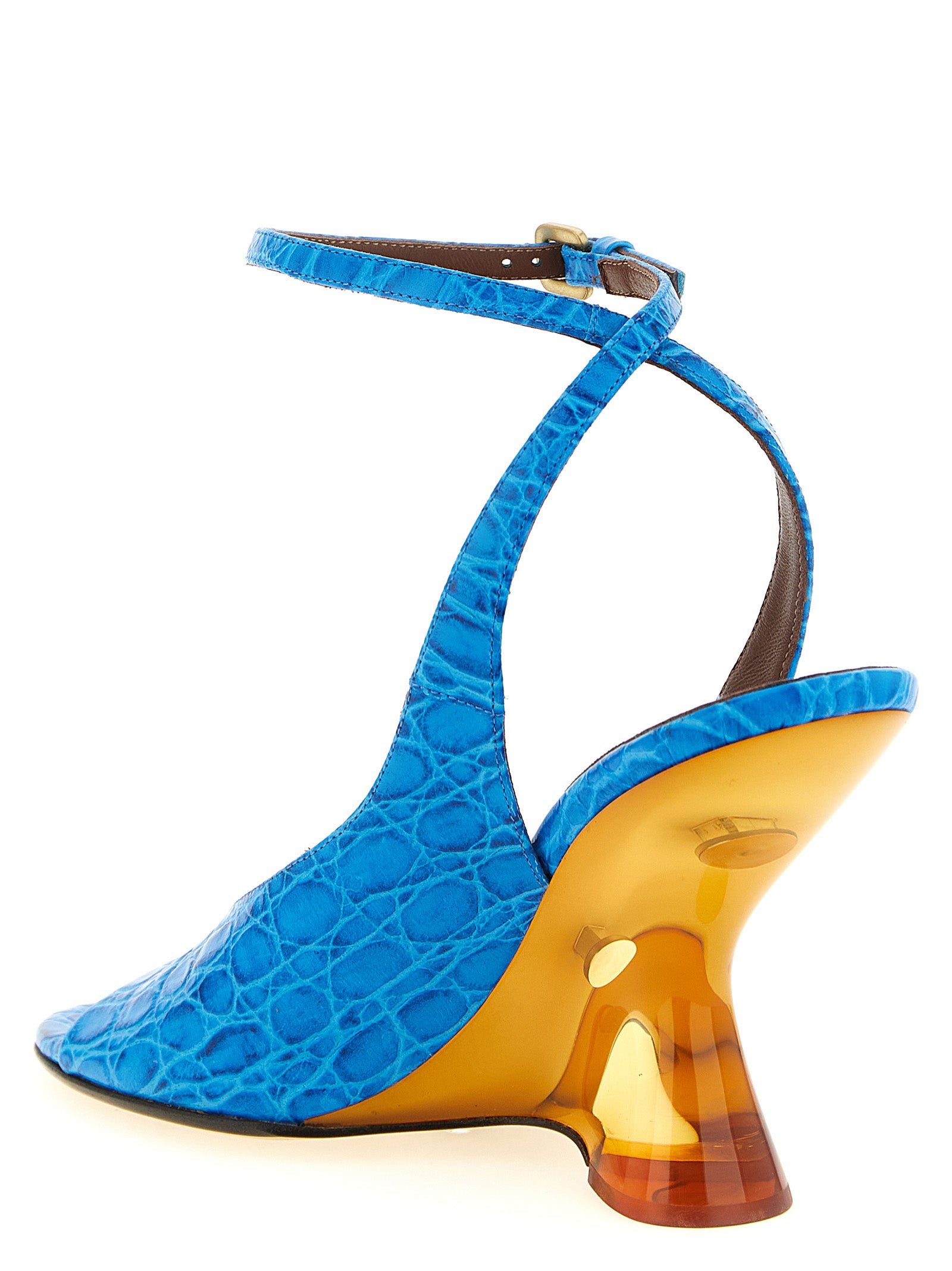 Embossed leather sandals Light Blue Calfskin (bos Taurus) Wedges