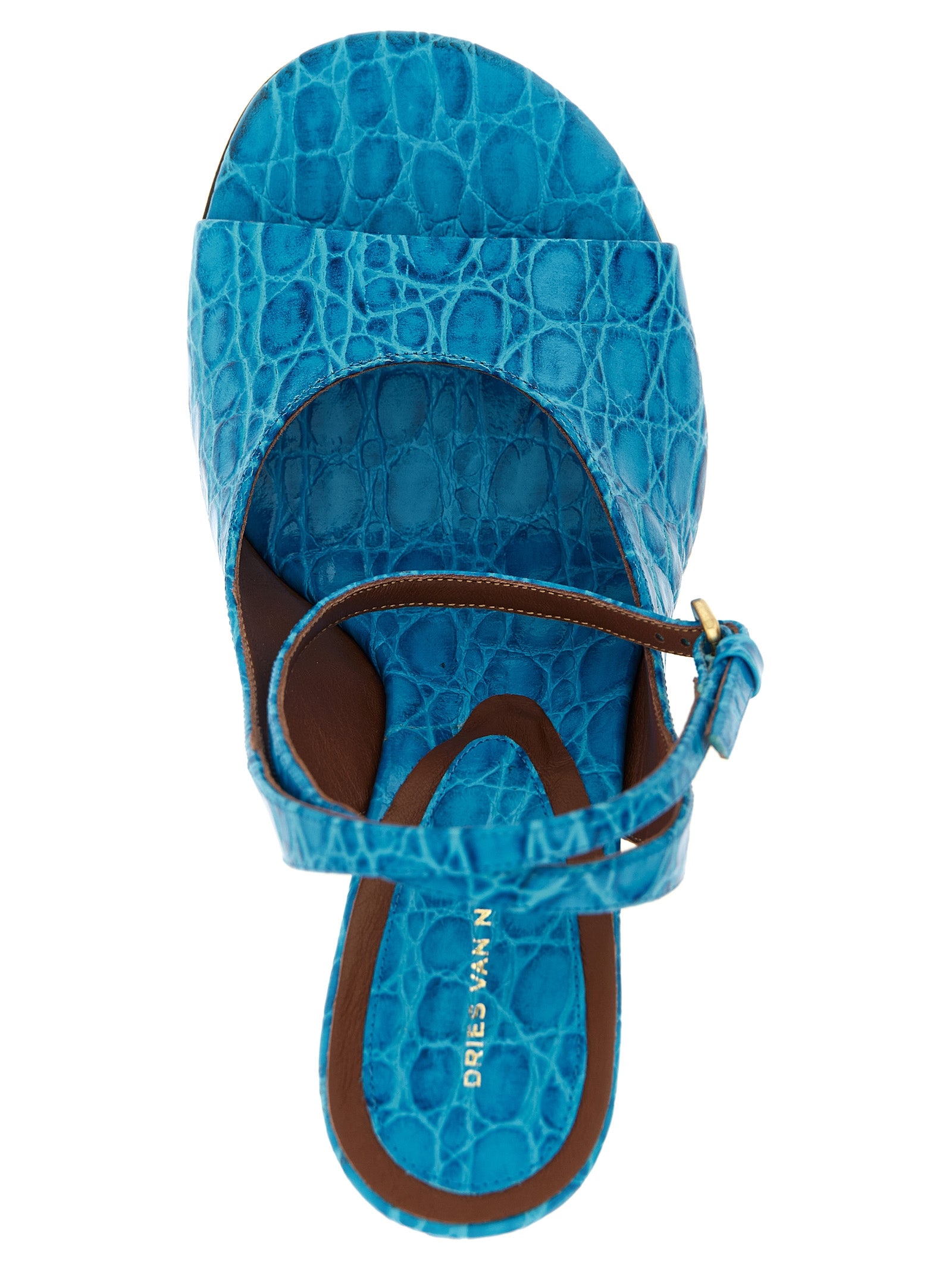 Embossed leather sandals Light Blue Calfskin (bos Taurus) Wedges