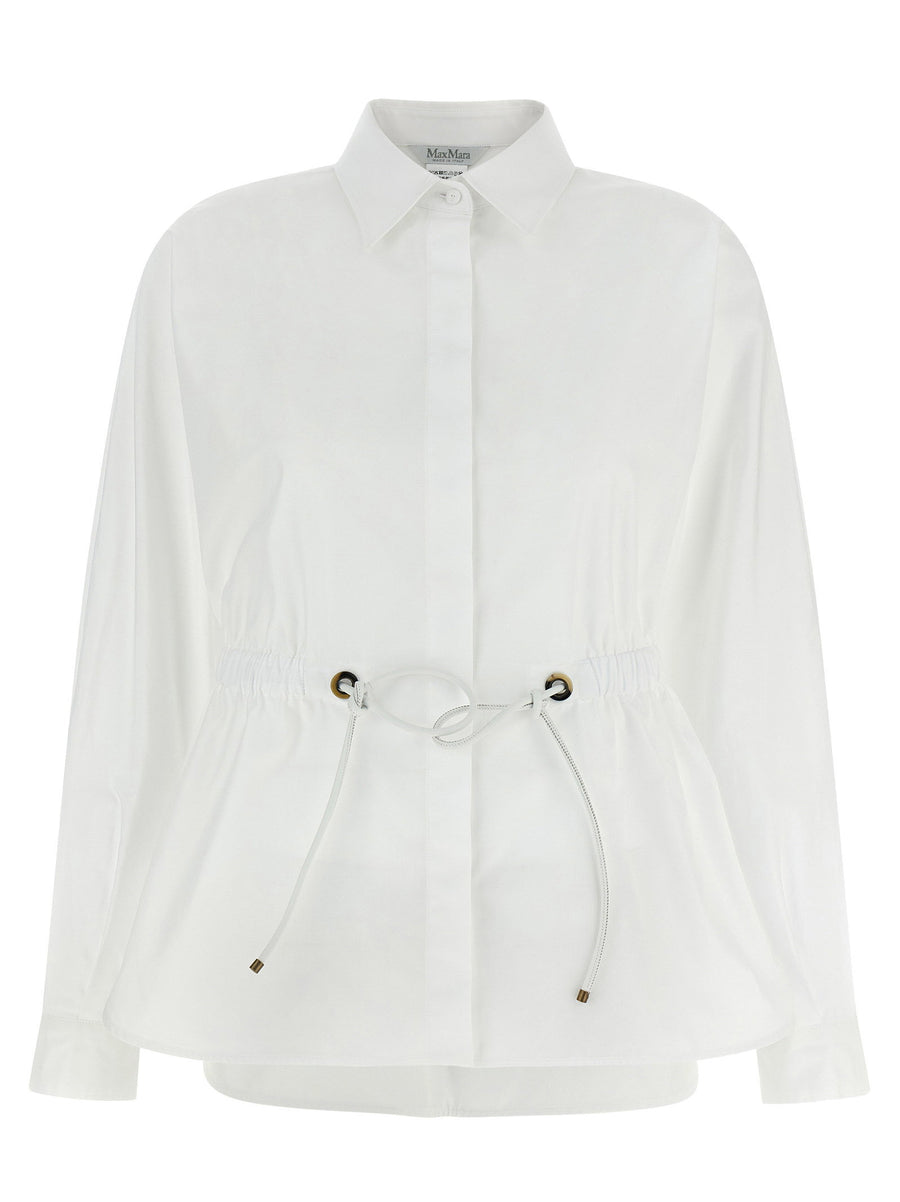 Max Mara Drawstring-Waist Cotton Poplin Shirt — White