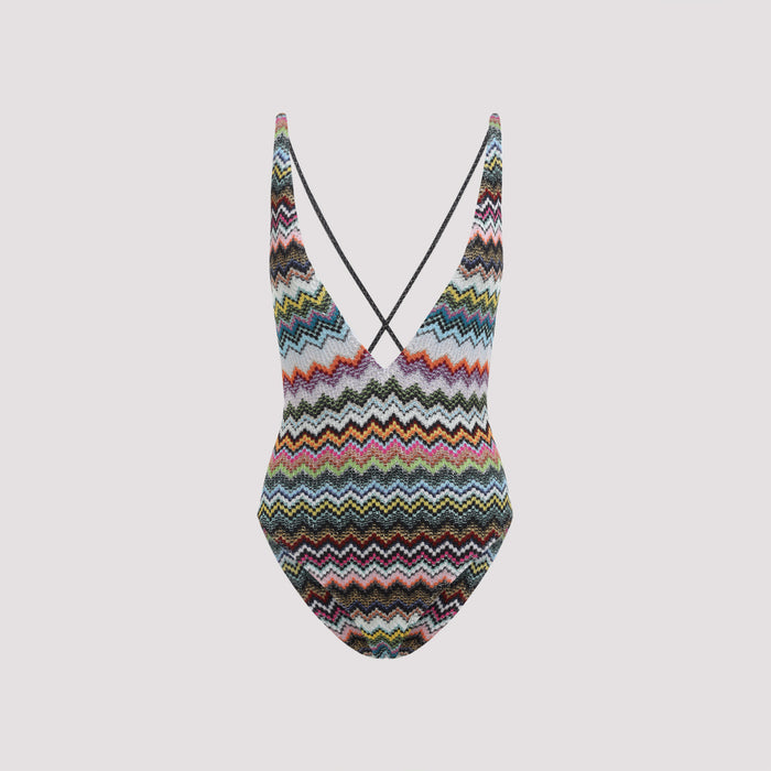 Viscose One-Piece Multicolour Metallized Fibers Swimwear