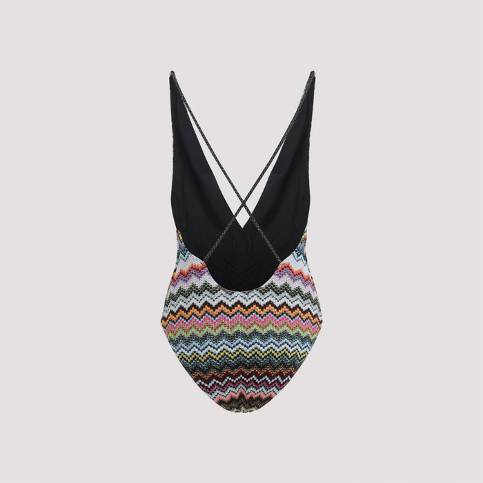 Viscose One-Piece Multicolour Metallized Fibers Swimwear