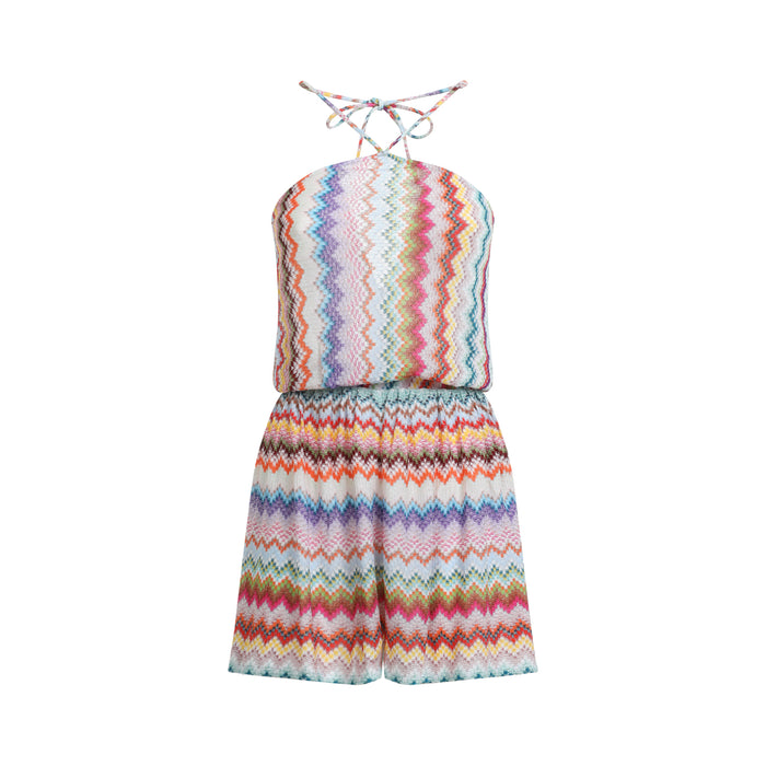 Viscose Short Jumpsuit Multicolour Metallized Fibers Swimwear