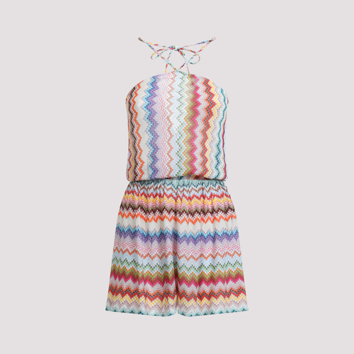 Viscose Short Jumpsuit Multicolour Metallized Fibers Swimwear