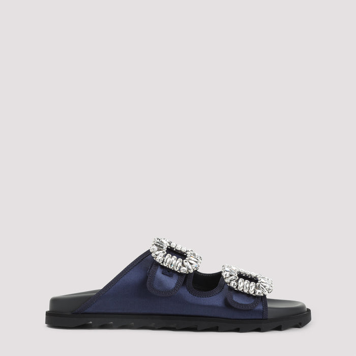 Slidy Strass Bord Gros Mules Blue Satin Rubber Shoe