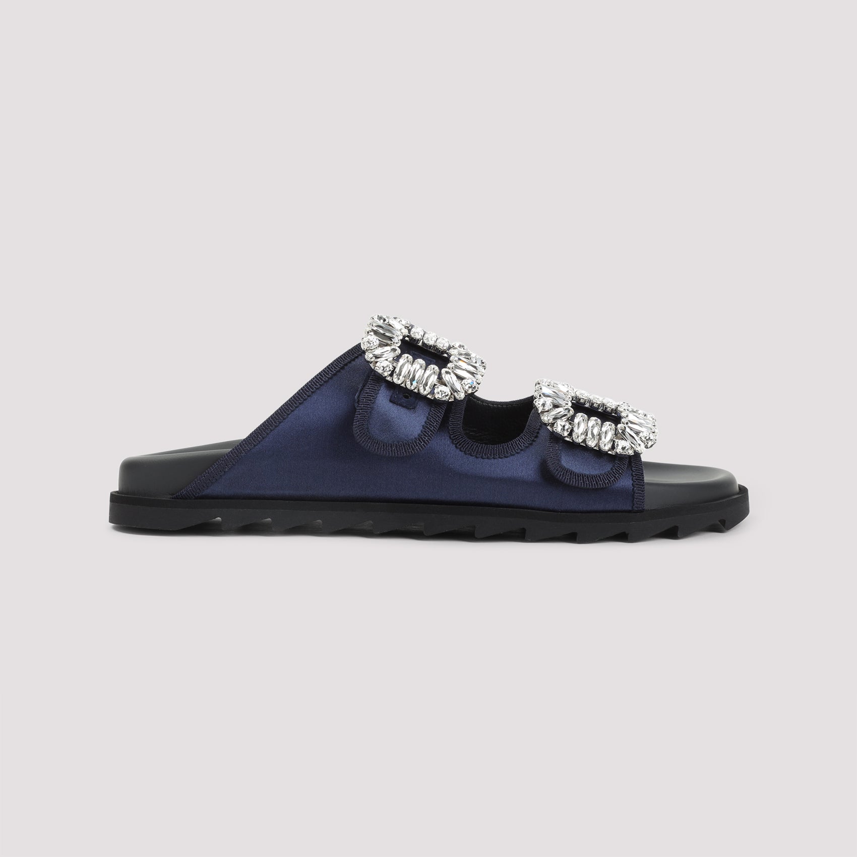 Slidy Strass Bord Gros Mules Blue Satin Rubber Shoe