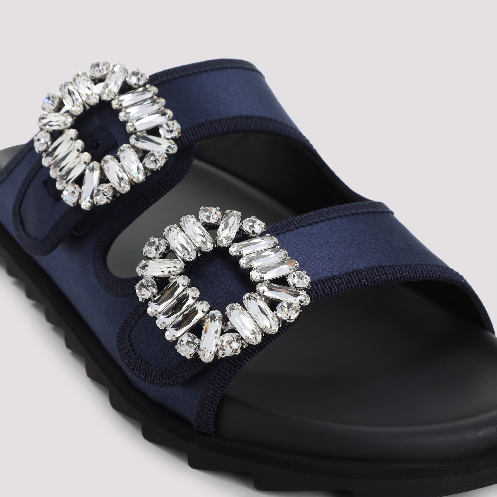 Slidy Strass Bord Gros Mules Blue Satin Rubber Shoe