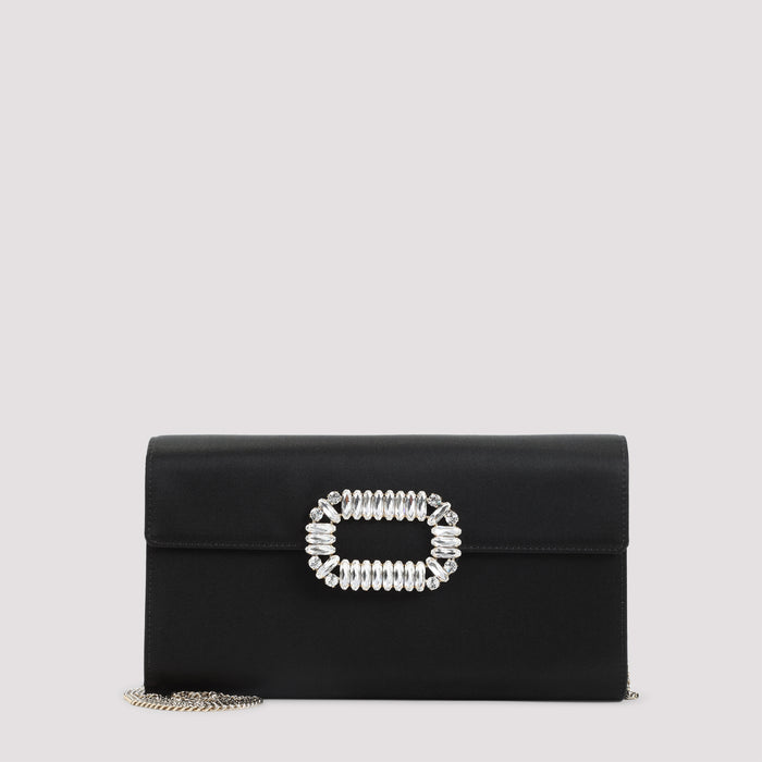 Envelope Flap Sexy Choc Buckle Clutch Black Satin Crystal Bag