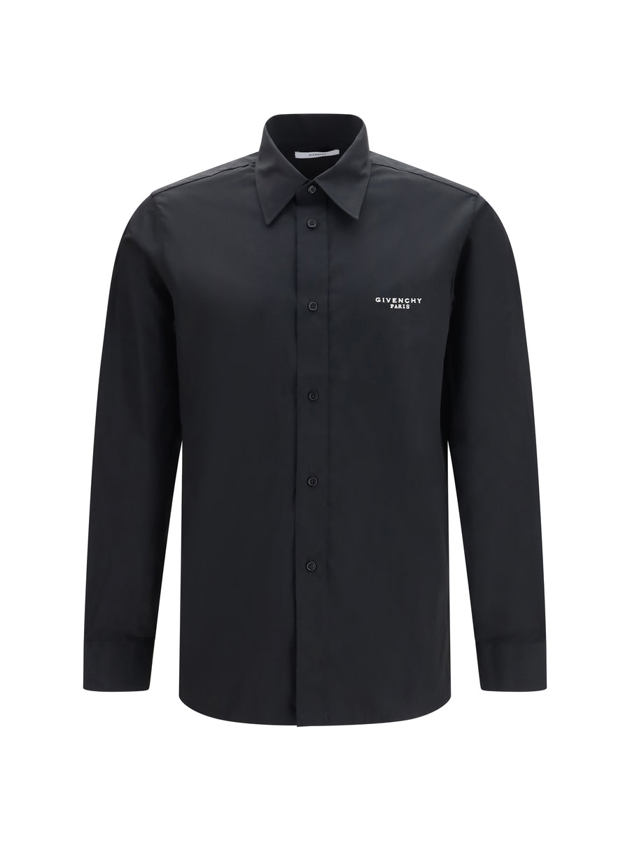 Shirt Poplin Embroidered Black Cotton