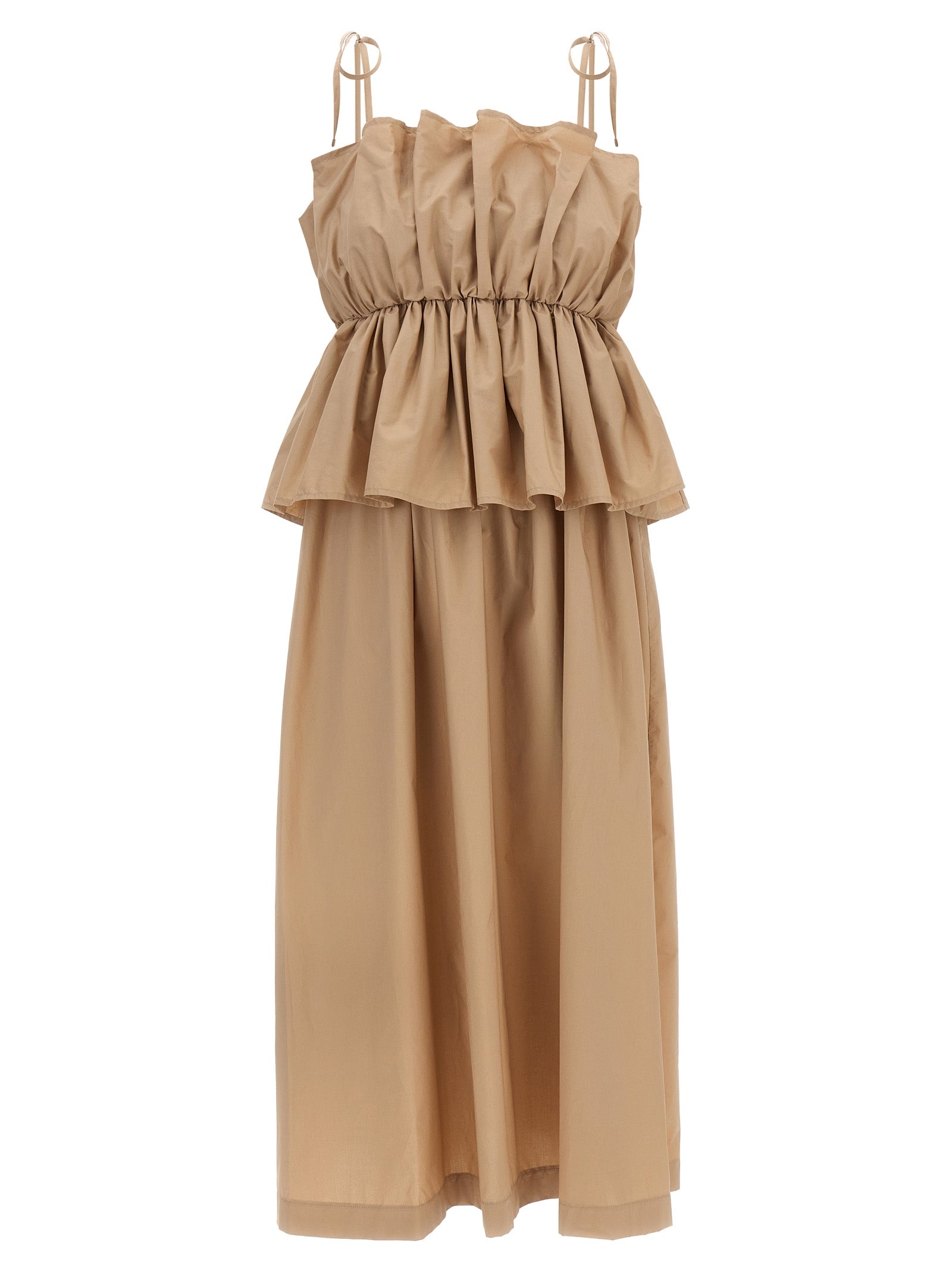 Flounce dress Beige Cotton