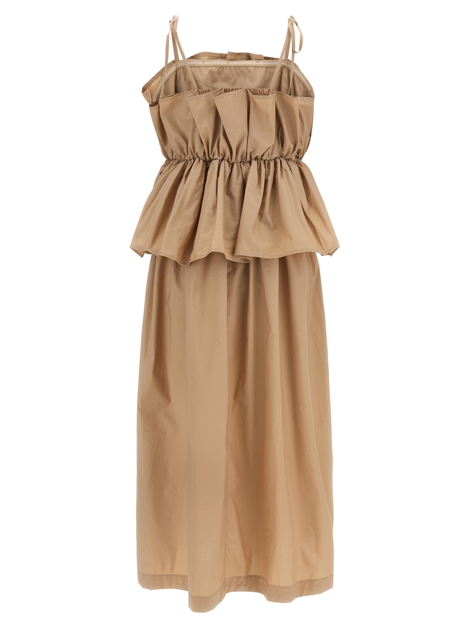 Flounce dress Beige Cotton