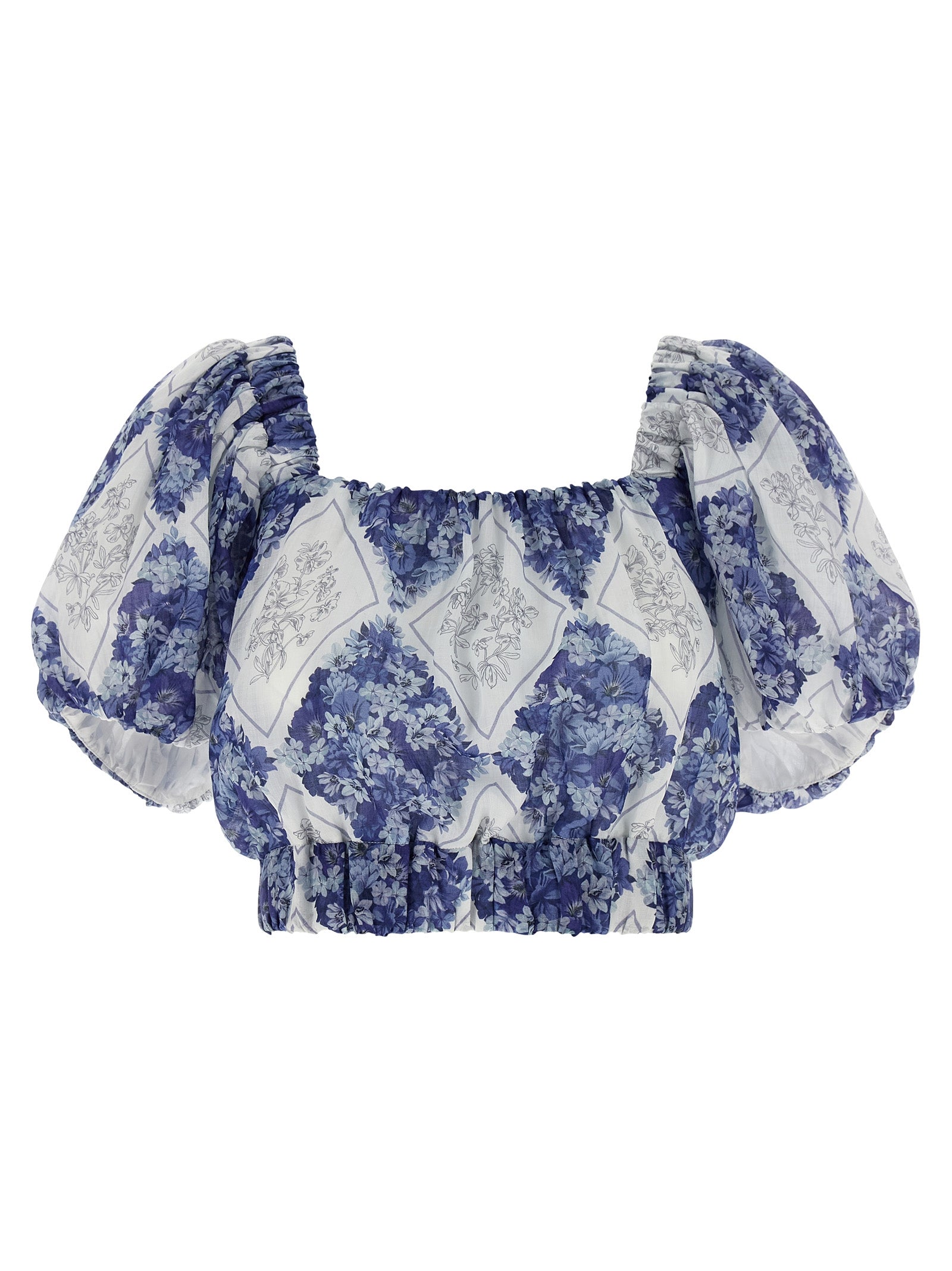 Cropped blouse Blue Ramie Shirt