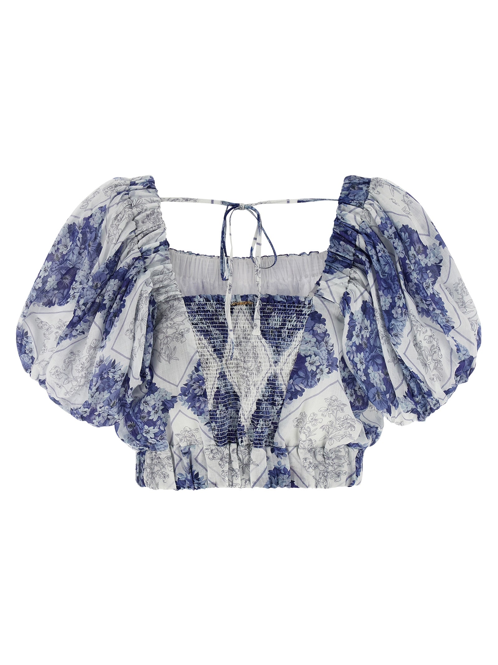 Cropped blouse Blue Ramie Shirt