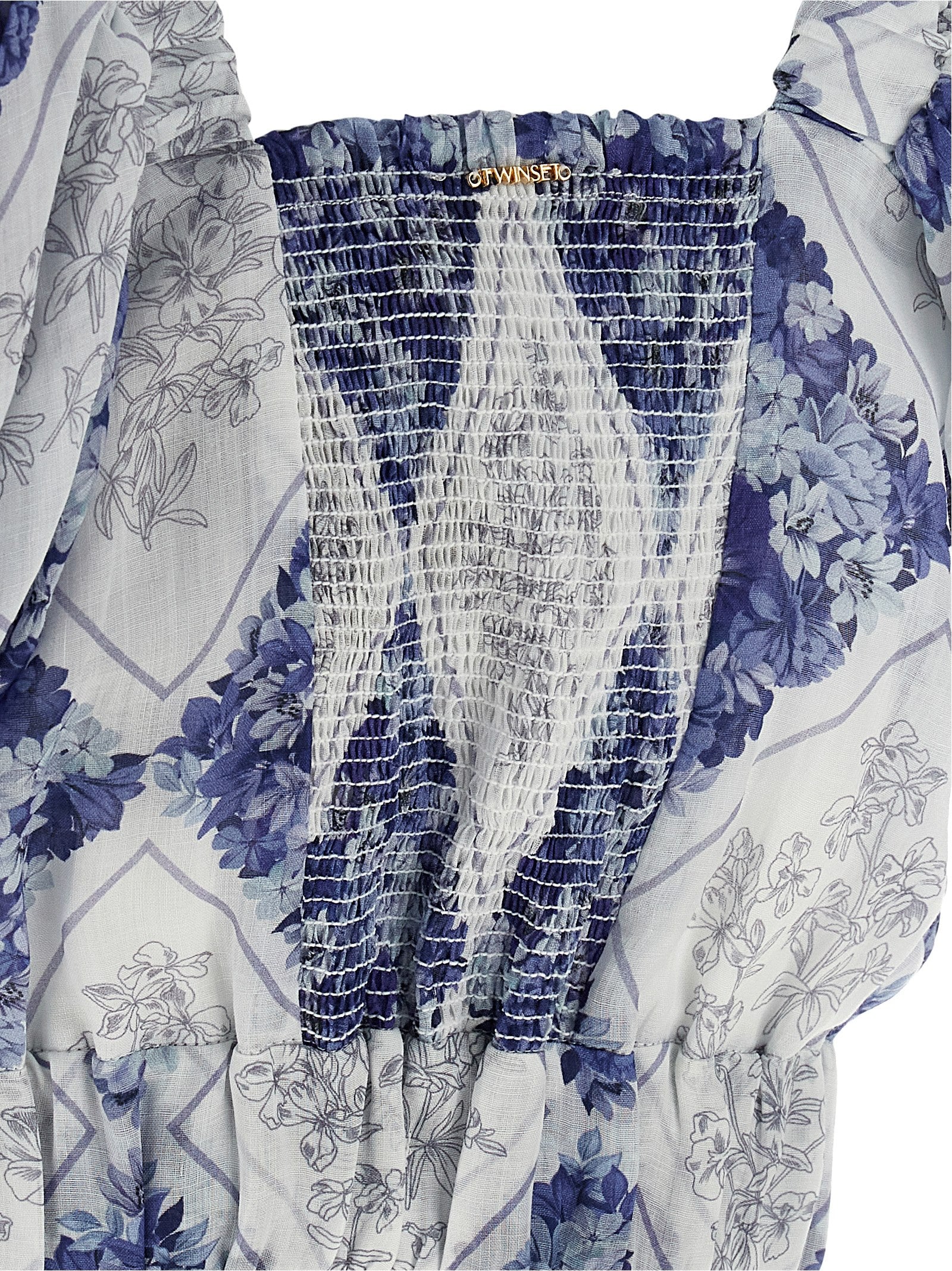 Cropped blouse Blue Ramie Shirt