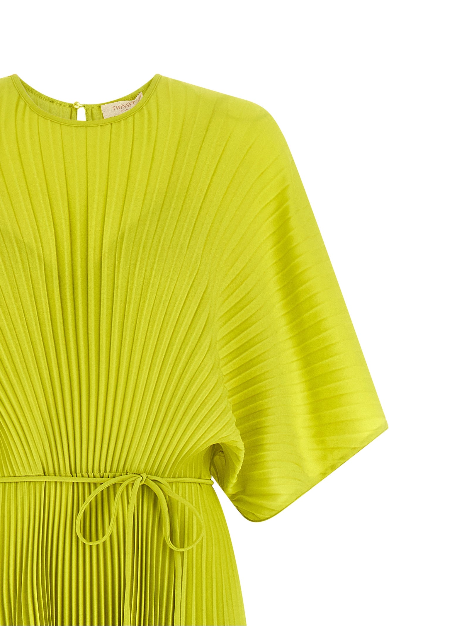 Pleated Dress Green Polyester