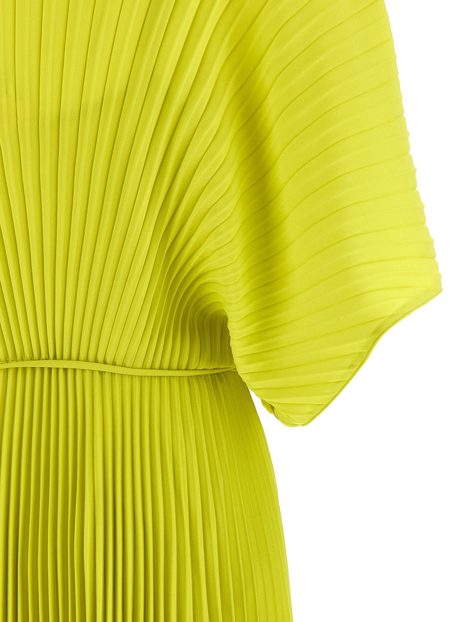 Pleated Dress Green Polyester