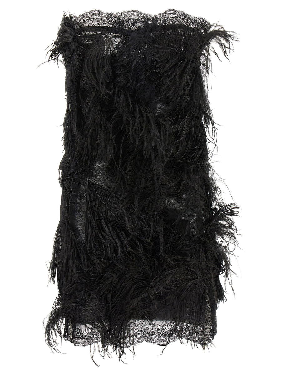 The Attico Feather and Lace Dress — Black