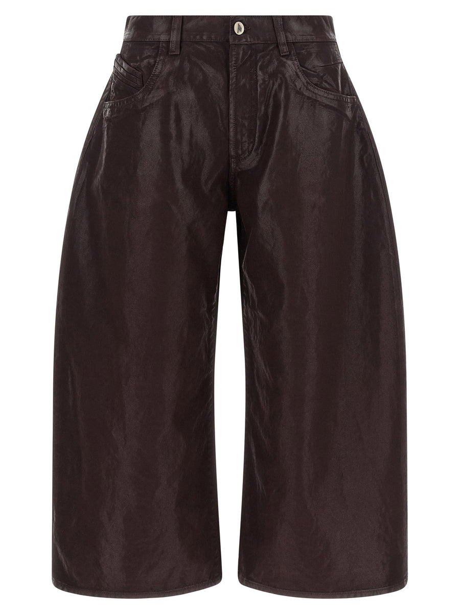 The Attico Coated Cotton Wide-Leg Cropped Jeans — brown