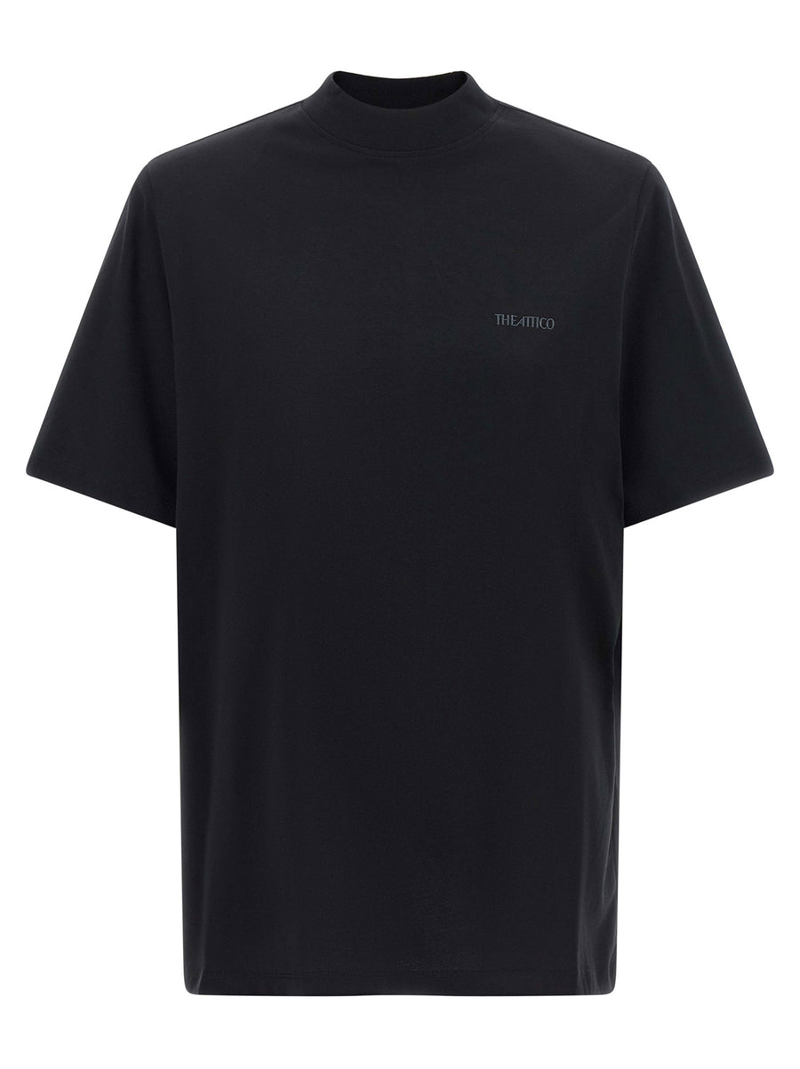The Attico Mock-Neck Cotton T-Shirt — Black