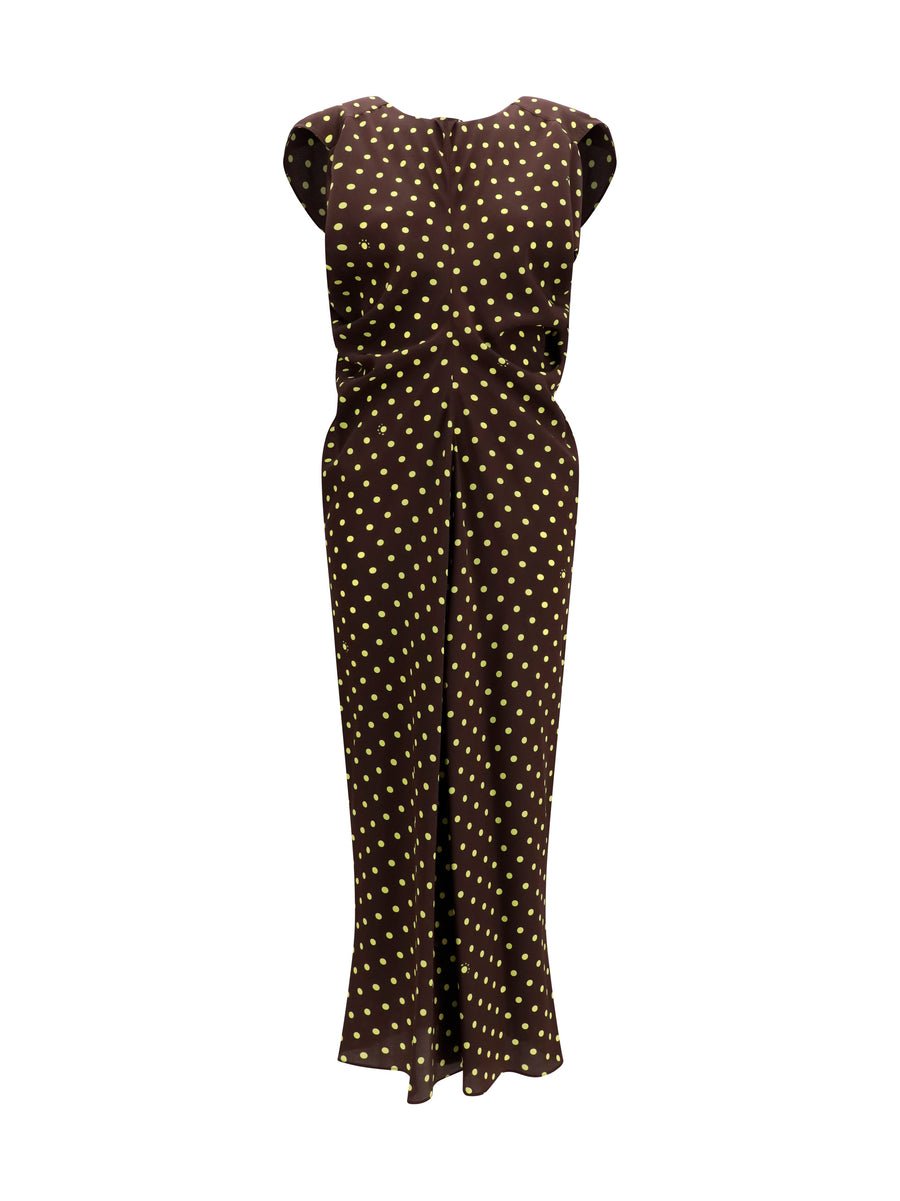 Dress Crepe Polka Dot Sadelle Brown Silk