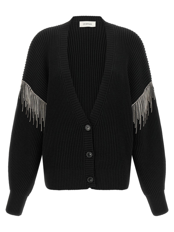 Sportmax Virgin Wool with Removable Sleeves Cardigan — Black