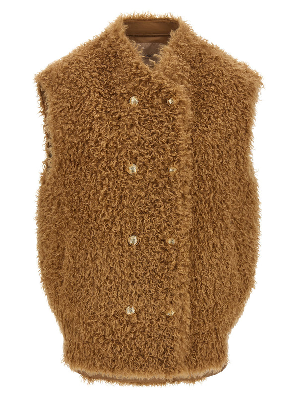 Twin Set Teddy Soft Double-Breasted Vest — Camel