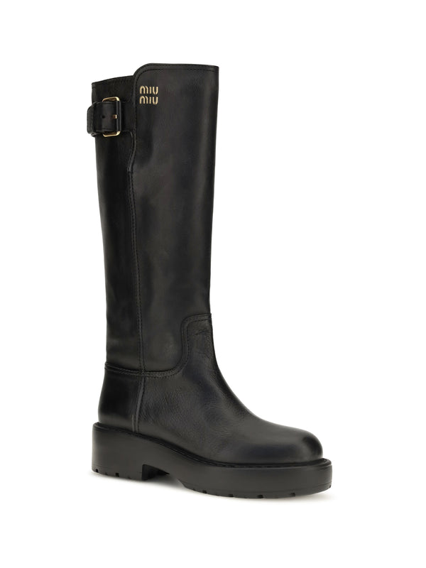 Knee-High Leather Boots Black