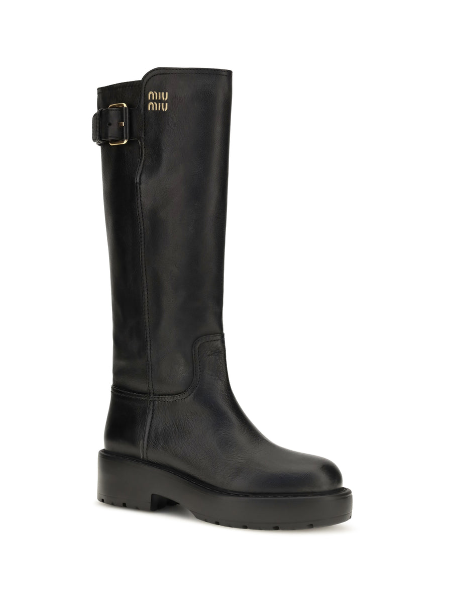 Knee-High Leather Boots Black
