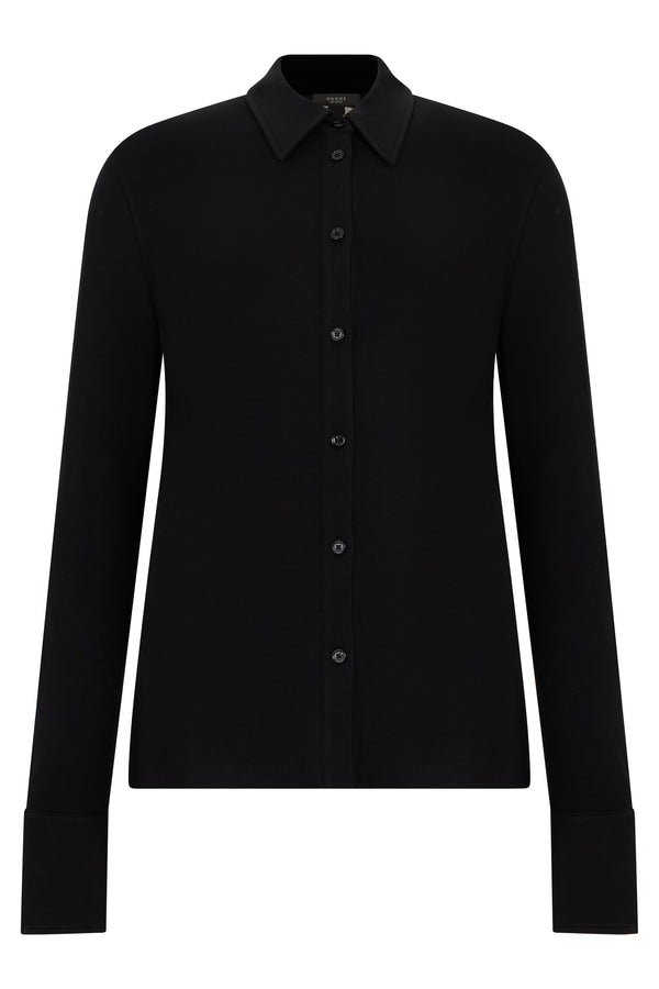 Long-Sleeved Viscose Shirt Black