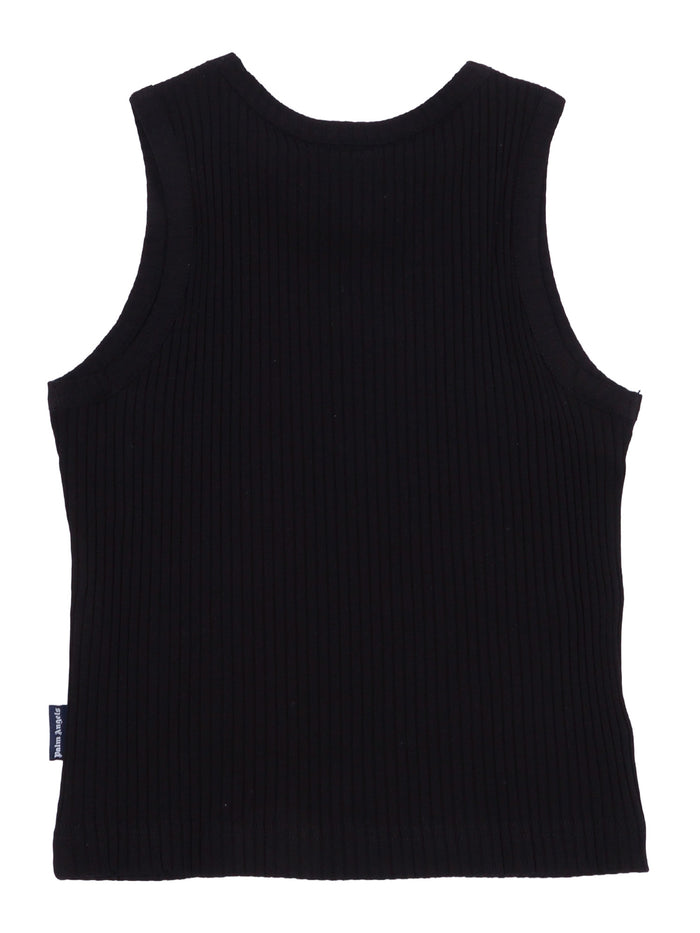 Logo Rib Tank Top Girl Black Cotton Elastane