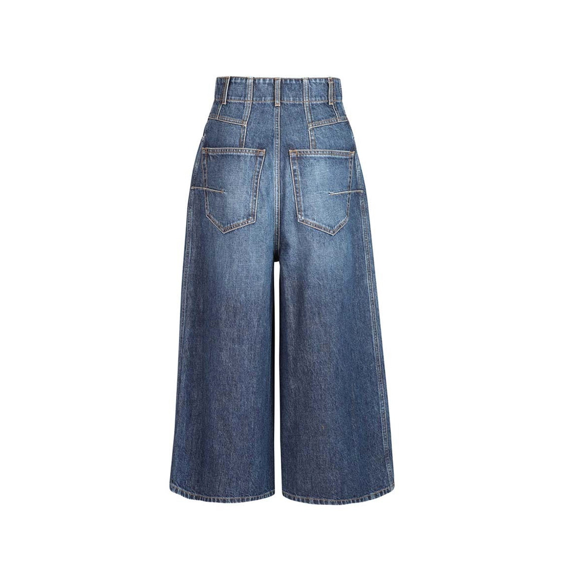 Wide-Leg Denim Jeans Blue Cotton