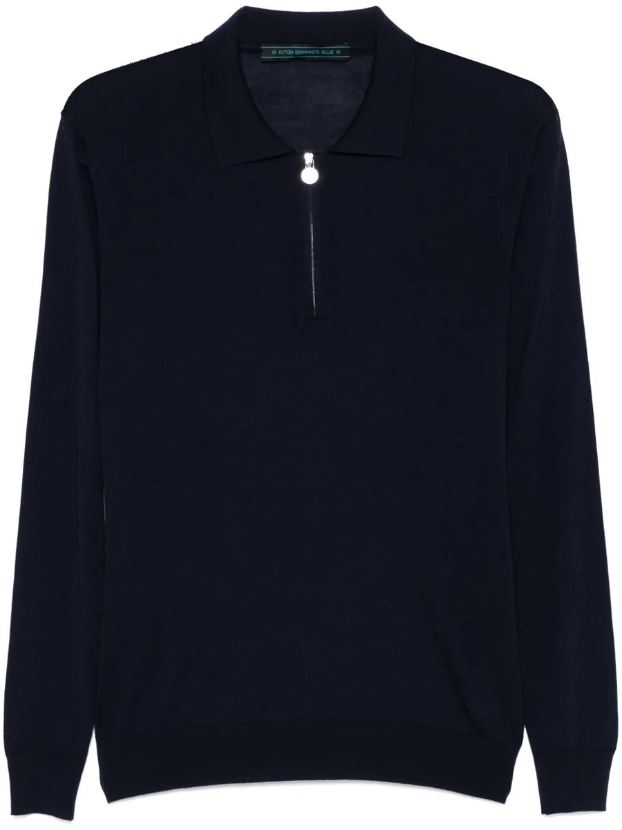 Kiton Wool 100% polo shirt in midnight blue
