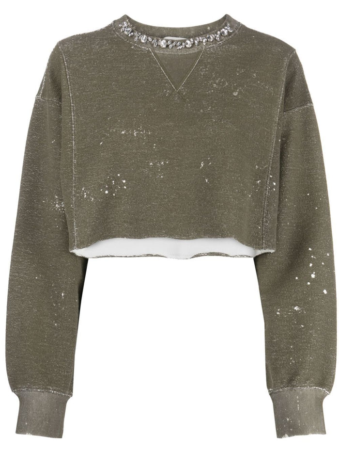 Cropped Ruined Print Sweatshirt Green