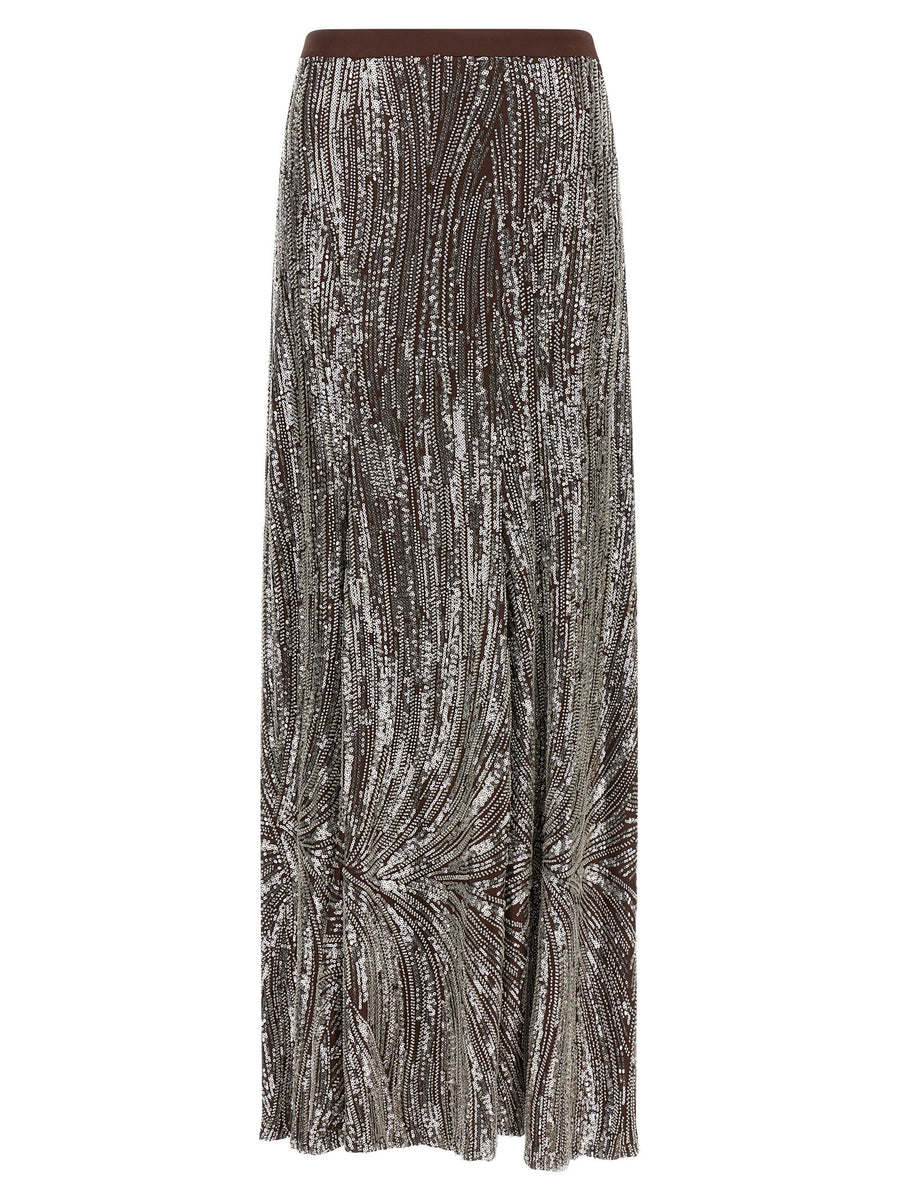 Paco Rabanne Sequin and Pearl Embroidered Skirt — Brown