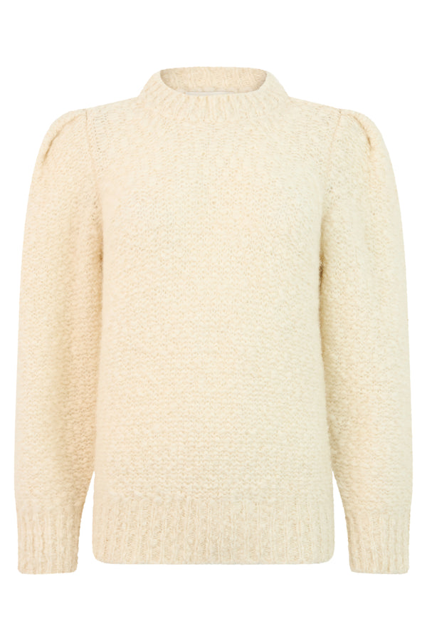Sweater With Balloon Sleeves Ecru Virgin Wool