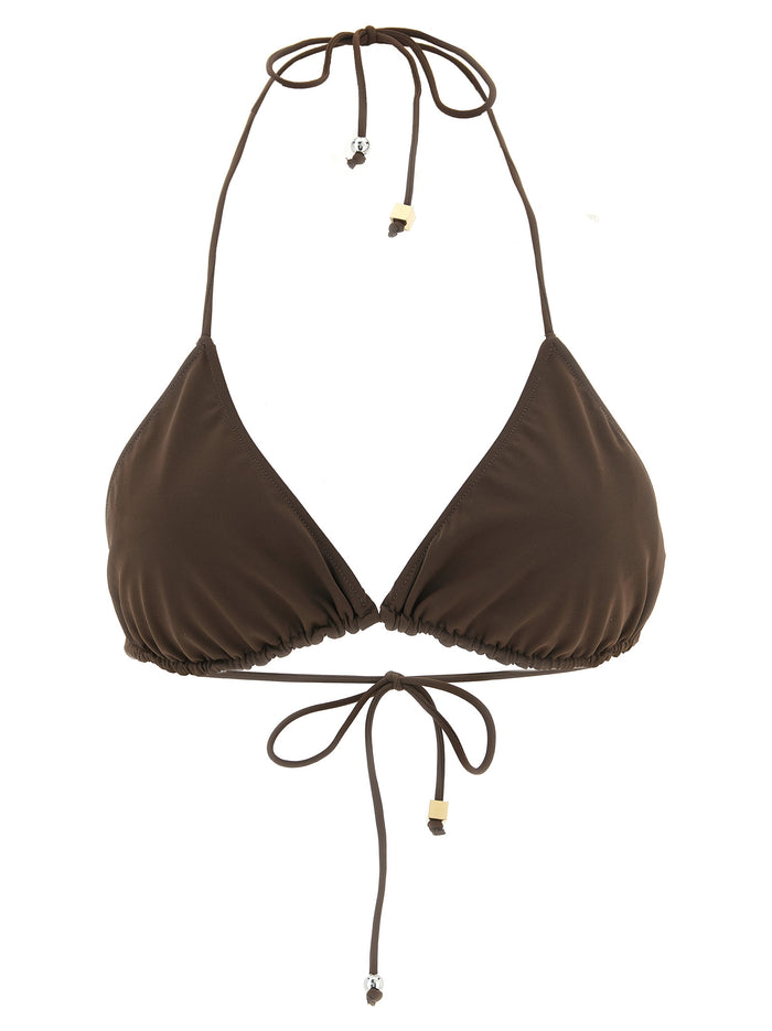 Le Haut De Plage Triangle Bikini Top Brown Polyamide Beachwear