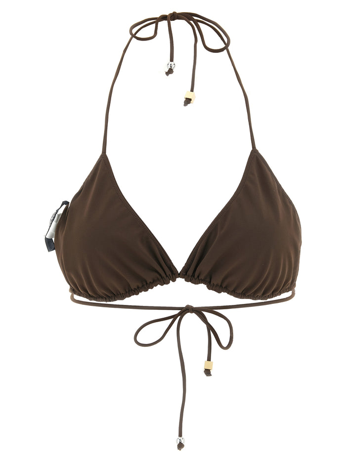 Le Haut De Plage Triangle Bikini Top Brown Polyamide Beachwear