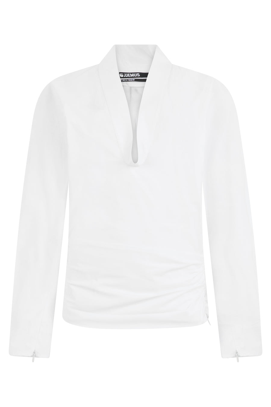 V-Neck Long-Sleeve Cotton Blouse White Shirt