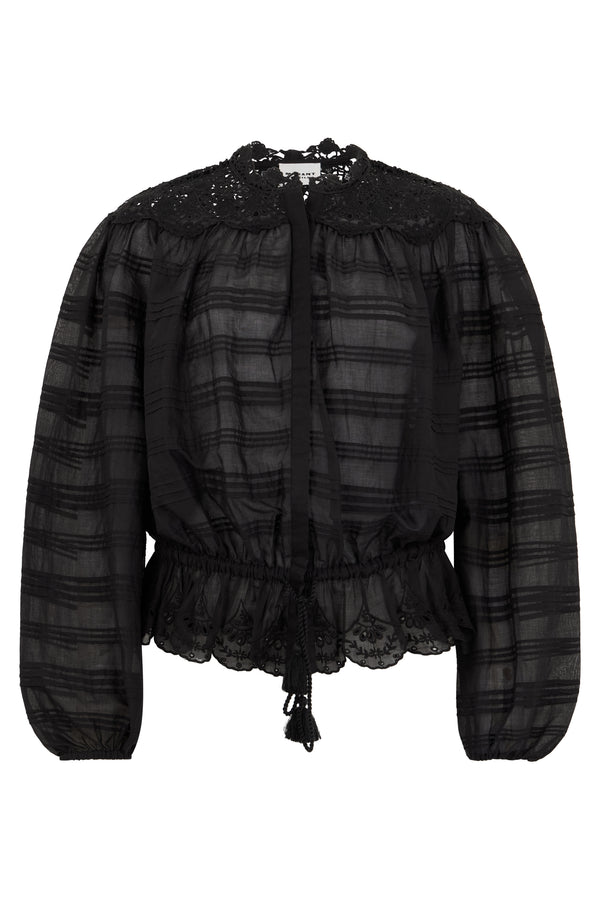 Blouse Long Sleeves Black Cotton Blouses